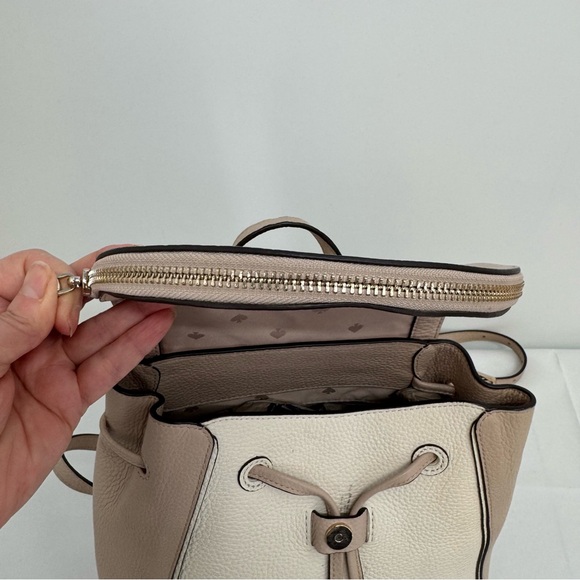 Kate Spade Leila Colorblock Warm Beige Leather Medium Flap Shoulder Backpack Bag